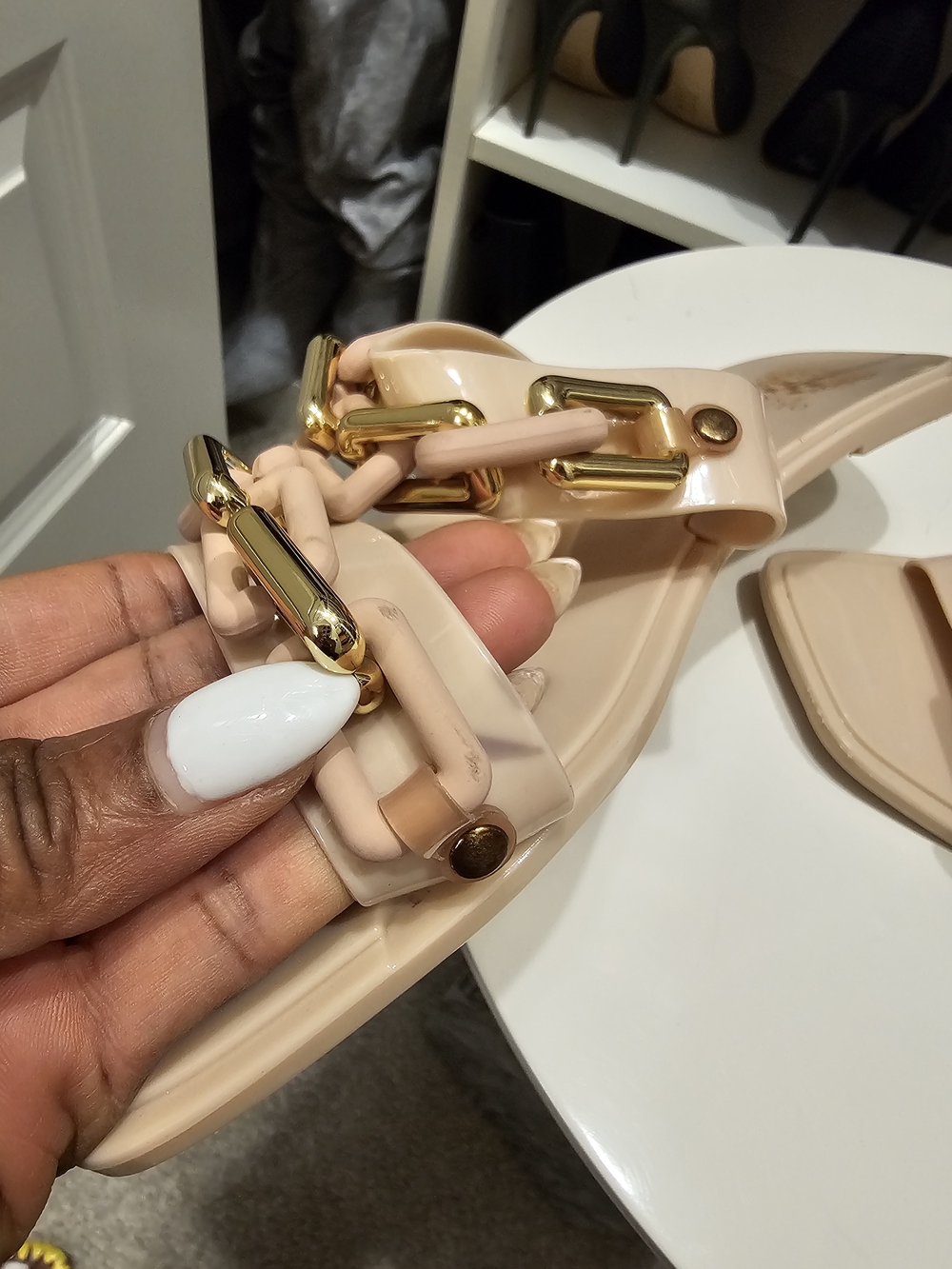 Vince Camuto Blush Pink Chain-Trim Slide Sandals - Picture 7 of 10